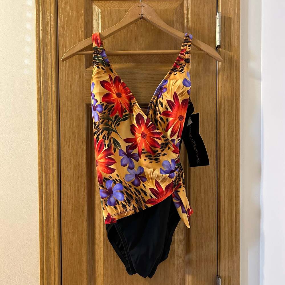 Beach Native Floral Animal Print Wrap One-Piece Swimsuit Size 12